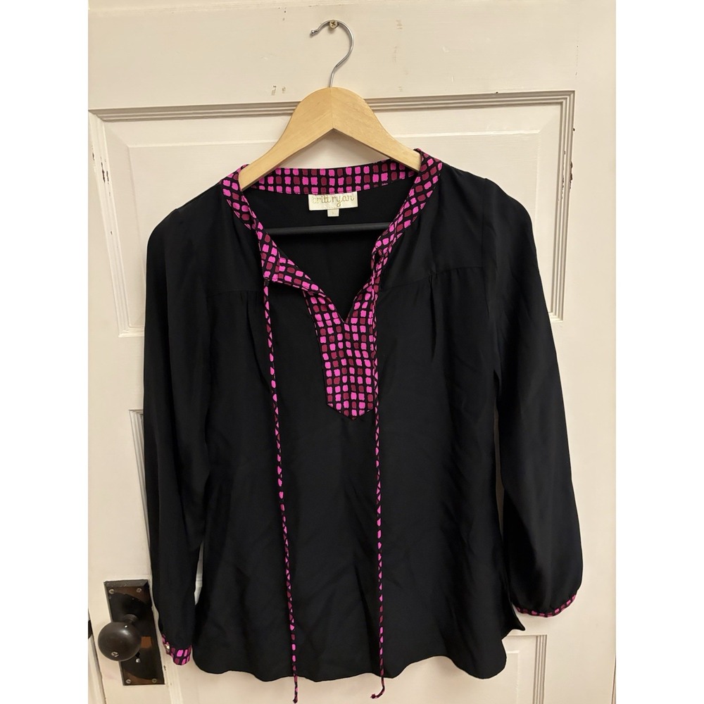 Britt Ryan‎ Women's Black Pink Silk Tie Front Tunic Size Small